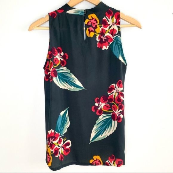 LOFT Dark Green Floral Print Peephole Sleeveless Top - Picture 3 of 10